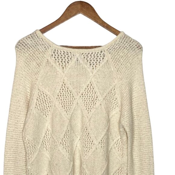 American Eagle Womens Open Cable Knit Sweater Size Extra Large Cream Casual Cozy - Picture 11 of 14